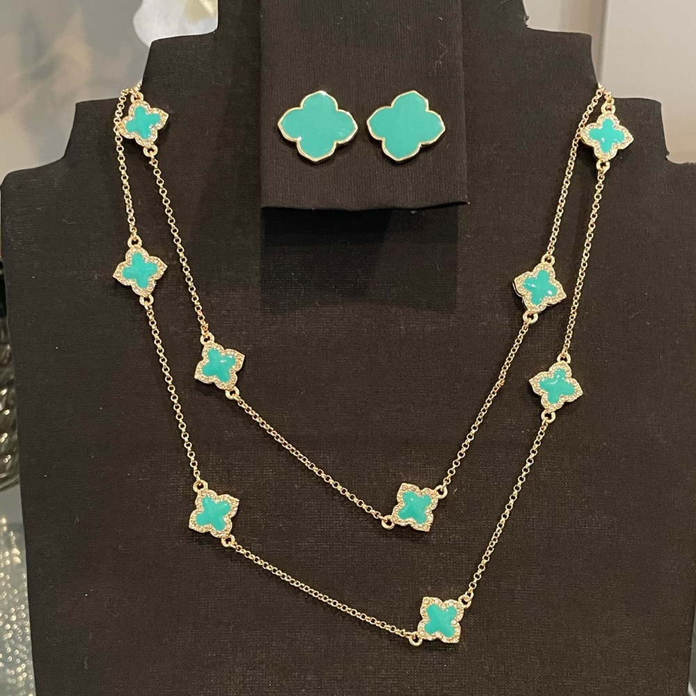 Aqua pave necklace and earrings set